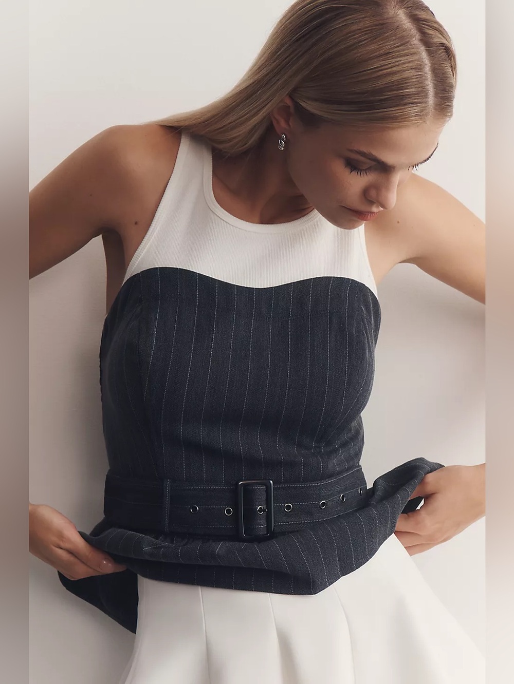 ✨NEW!✨ Anthropologie Porridge Ribbed Peplum Colorblock Belted Tank XXS